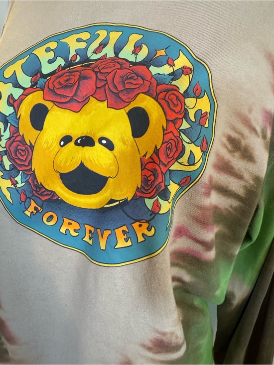 Grateful Dead Sweaters - Grateful Dead Women’s Sweatshirt with Yellow Bear & Red Roses Tie-Dye